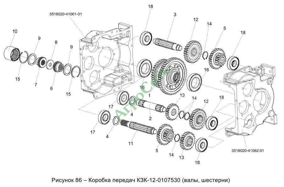 КОРОБКА ПЕРЕДАЧ КЗК-12-0107530 (ВАЛЫ, ШЕСТЕРНИ)