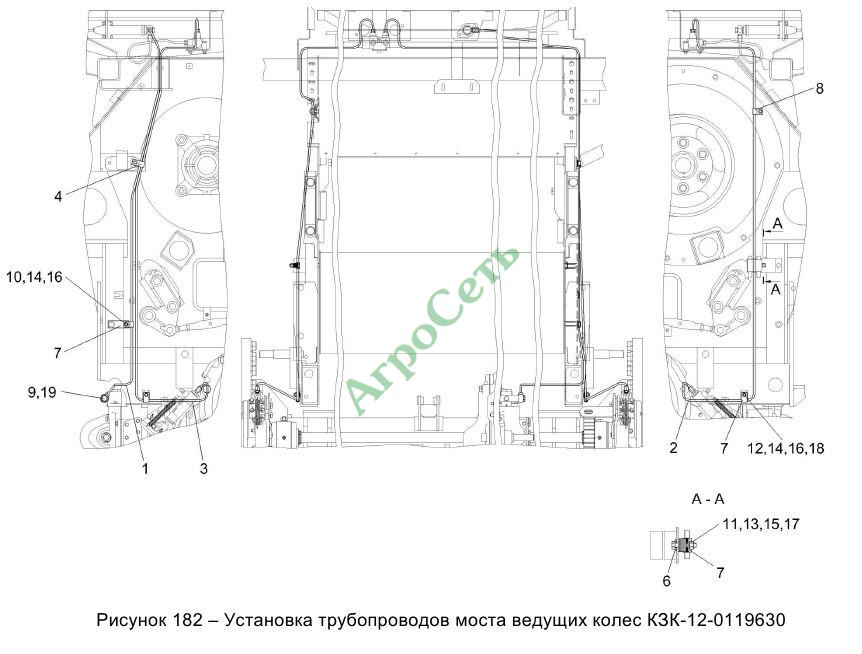 УСТАНОВКА ТРУБОПРОВОДОВ МОСТА ВЕДУЩИХ КОЛЕС КЗК-12-0119630