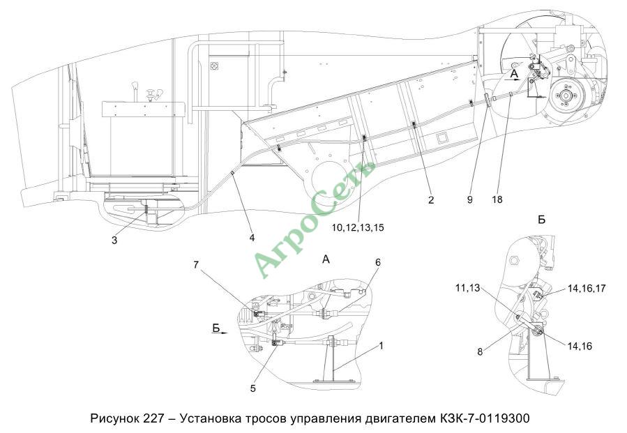 УСТАНОВКА ТРОСОВ УПРАВЛЕНИЯ ДВИГАТЕЛЕМ КЗК-7-0119300