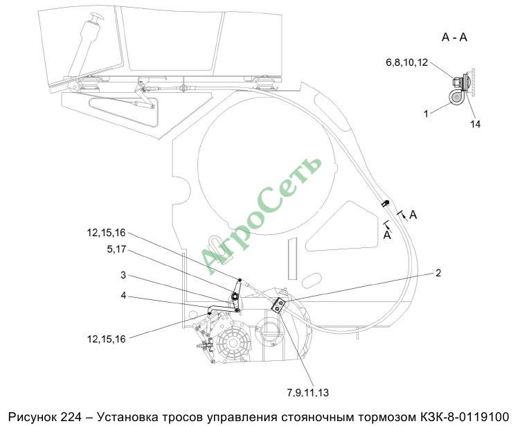 УСТАНОВКА ТРОСОВ УПРАВЛЕНИЯ СТОЯНОЧНЫМ ТОРМОЗОМ КЗК-8-0119100