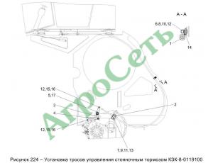 УСТАНОВКА ТРОСОВ УПРАВЛЕНИЯ СТОЯНОЧНЫМ ТОРМОЗОМ КЗК-8-0119100
